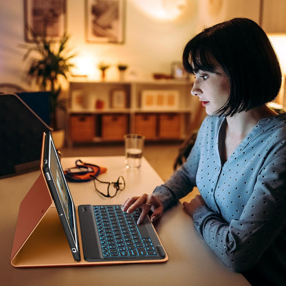 DTTO for iPad 9th/8th/7th Generation 10.2" Case 2021/2020/2019 with Keyboard, 7 Colors Backlit Wireless Detachable Keyboard Premium Leather Folio Cover with Pencil Holder & Pocket, Brown