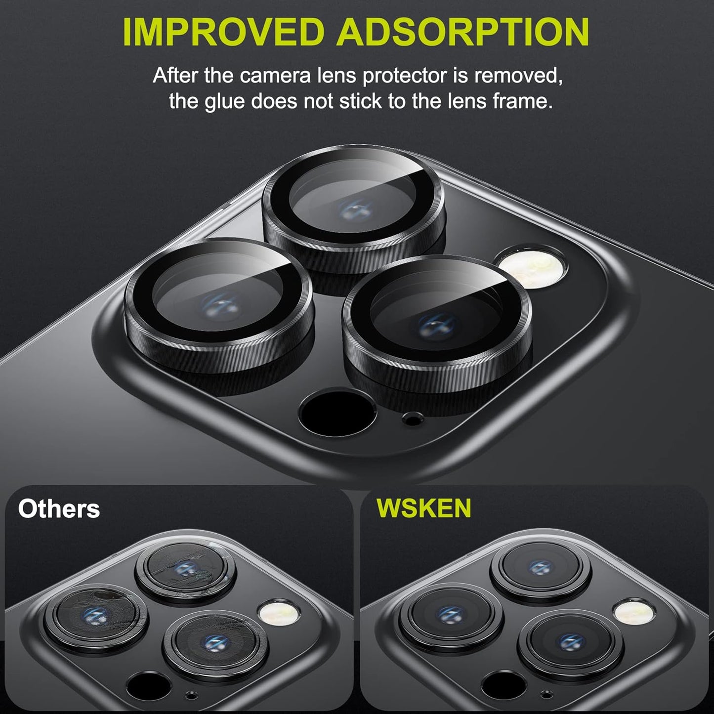 WSKEN for iPhone 14 Pro/iPhone 14 Pro Max Camera Lens Protector,[Night Shooting Mode] HD Tempered Metal Glass Camera Screen Protector Cover Film Accessories, Black + Colorful