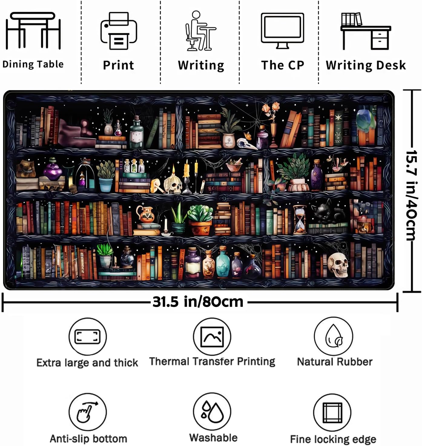 Desk Mat Forest Library Book Mouse Pad Big Desk Pad XXL Extended Gaming Large Mouse Pad for Desk Rubber Base Mousepad with Stitched Edges, Keyboard Mouse Mat for Work Game Office Home 31.5x15.7 in