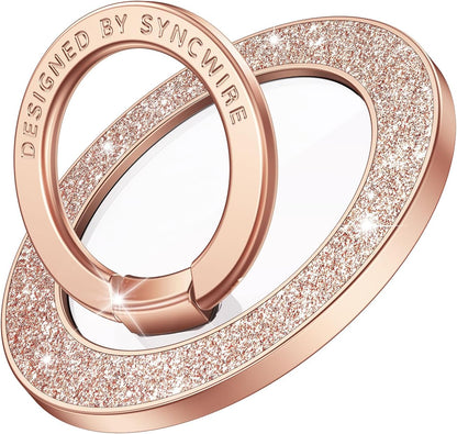 Syncwire Magnetic Phone Grip for MagSafe, Magnetic Sparkle Phone Ring Holder, Rotatable Kickstand Cell Phone Stand Removable MagSafe Accessories for iPhone 15 Pro Max 14 13 12,Android- Rose Gold