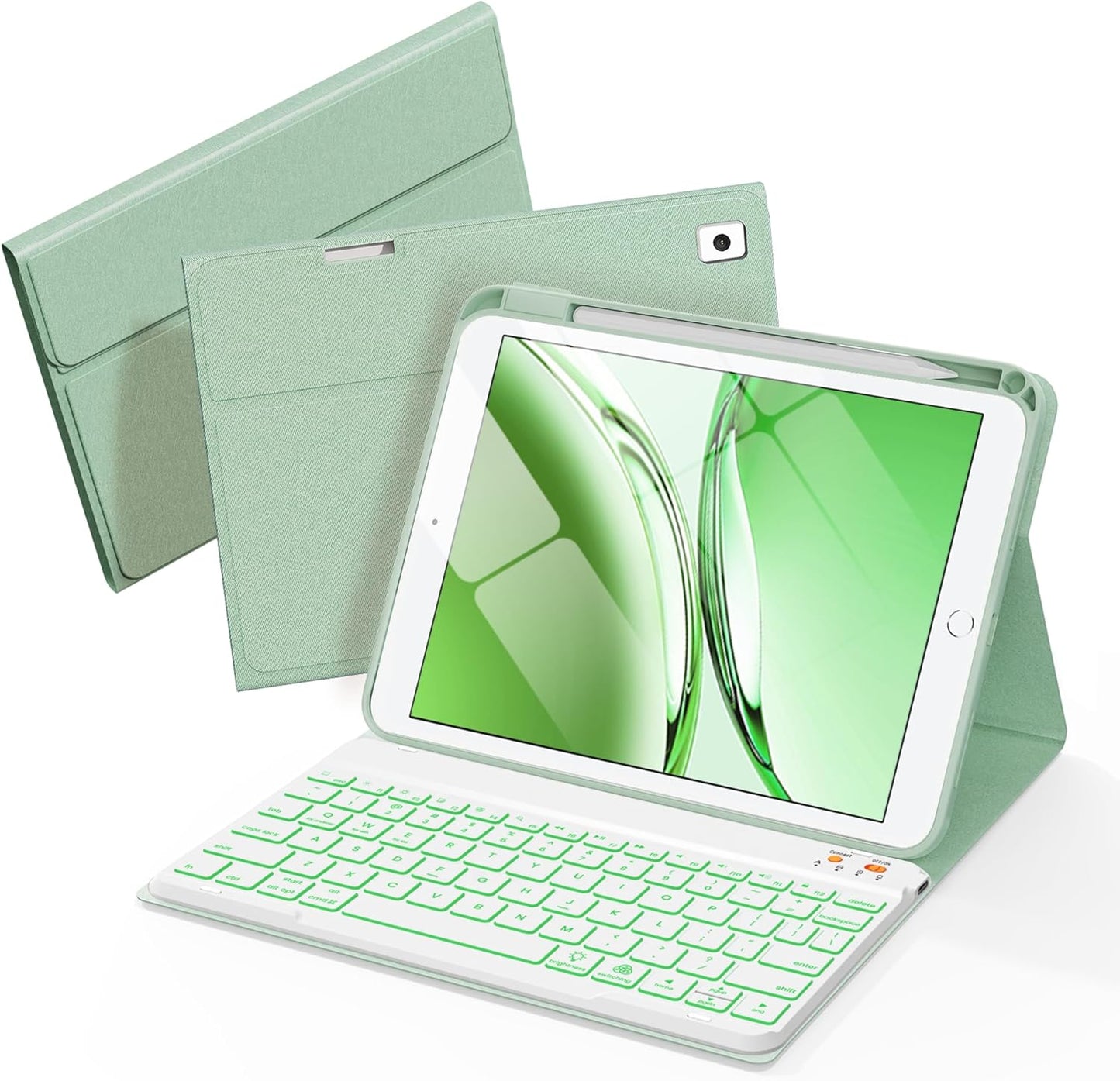 Keyboard Case for iPad 9th 8th 7th Generation Case 10.2" - 7 Colors Backlit Detachable Folio Keyboard Cover with Pencil Holder for iPad Pro 10.5" / iPad Air 3rd Gen (Green)