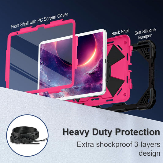Case for iPad (A16) 11th Generation 11 Inch (2025) / iPad 10th Generation Case 10.9 Inch (2022) with 360° Rotating Stand Screen Protector Pen Holder Shoulder Strap, Black Pink