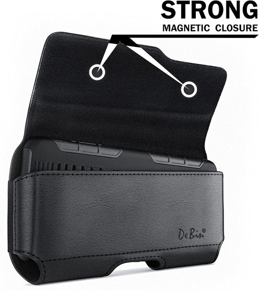 DeBin Case for Large iPhone Plus, Pro Max Cell Phones, Samsung Galaxy S24+ Plus 5G to S10+ Plus Smartphones – Cellphone Belt Holder Clip Holster Carry Pouch Man Women (Fits Phone with Case on) Black