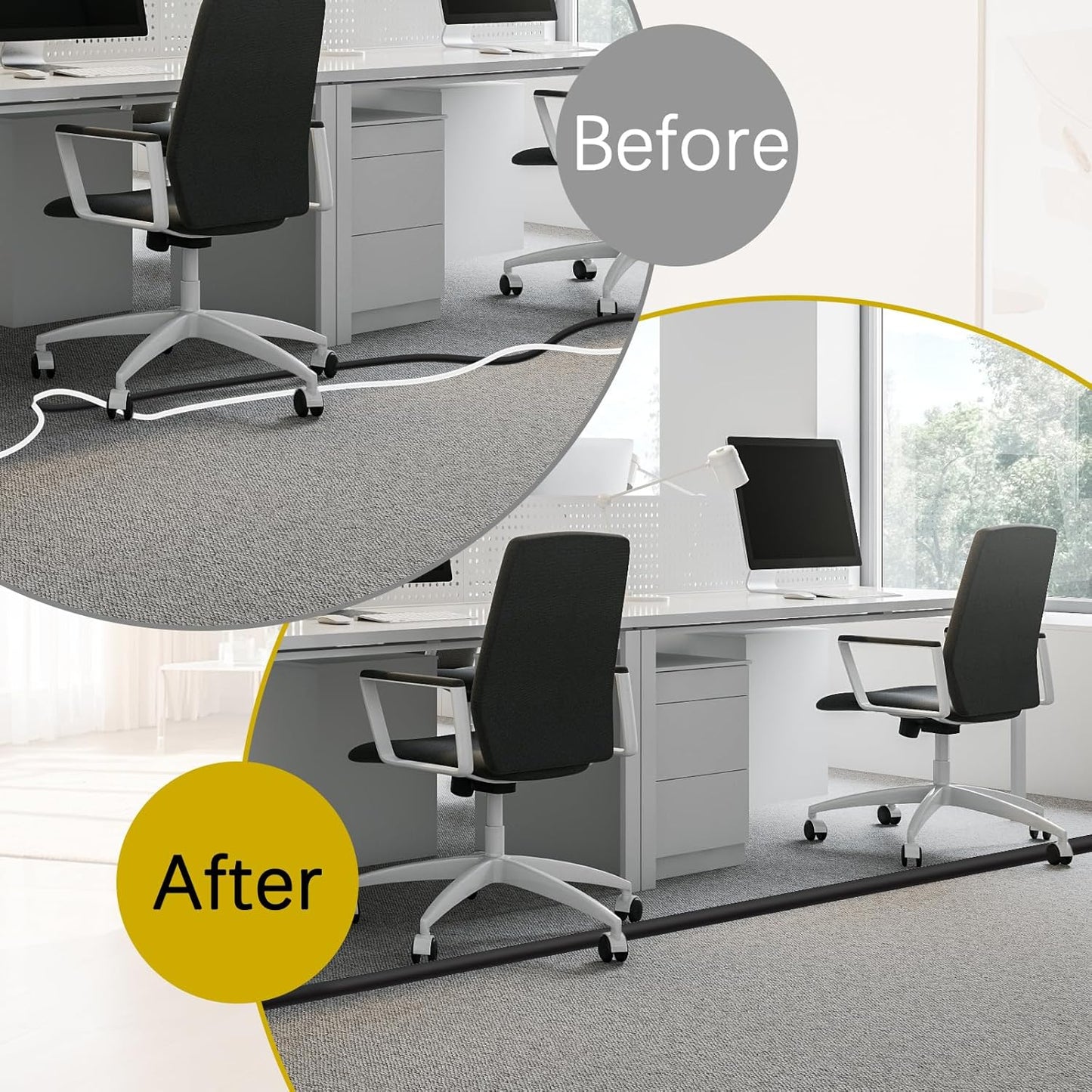 Floor Cord Cover 3.3FT Cord Covers for Wires on Floor Protect Wires & Prevent Trip Hazards, Easy to Cut for Home, Office, School, Concerts, Cavity W0.6in x H0.32in