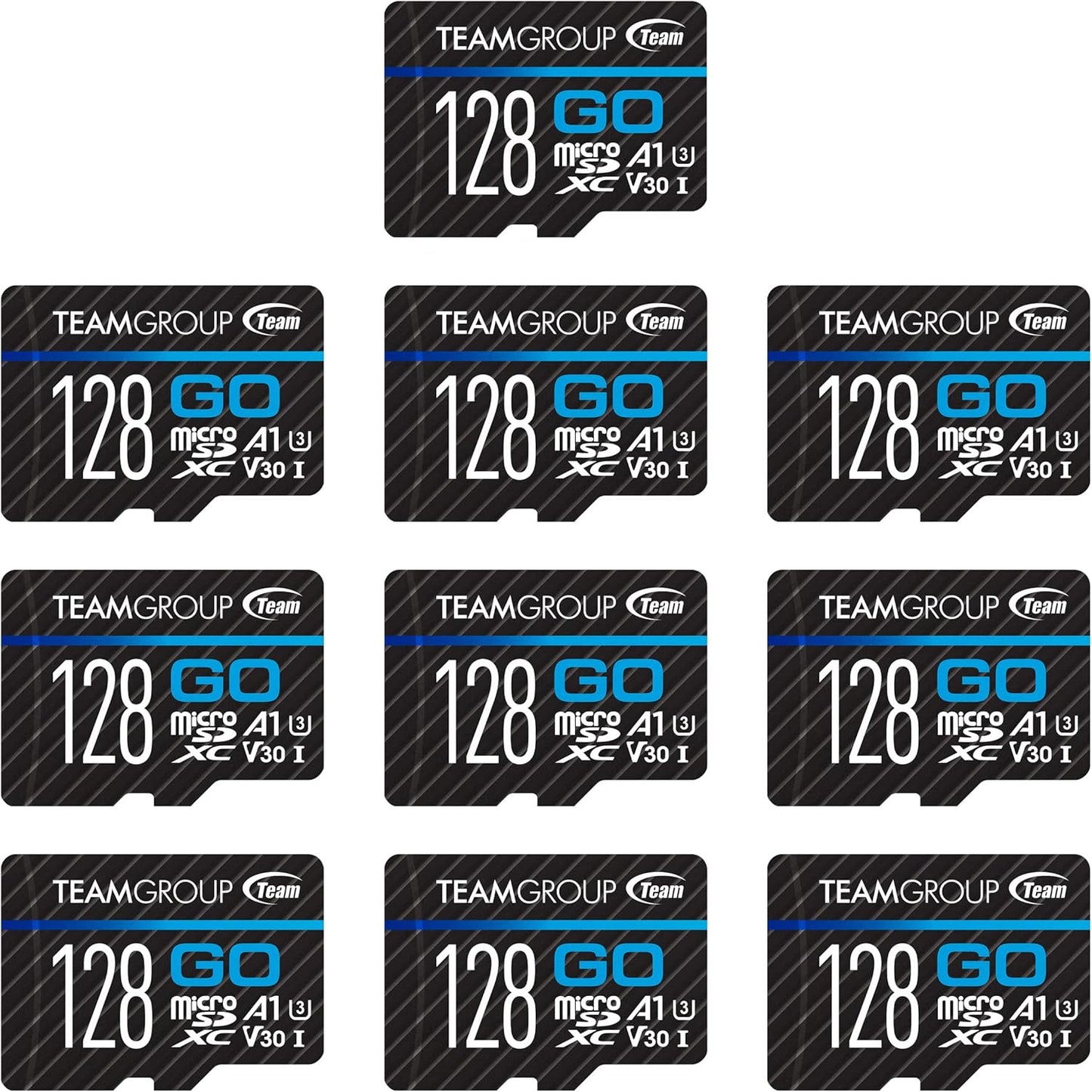 TEAMGROUP GO Card 128GB 10 Pack Micro SDXC UHS-I U3 V30 4K for GoPro & Drone & Action Cameras High Speed Flash Memory Card with Adapter for Outdoor Sports, 4K Shooting, Nintendo-Switch TGUSDX128GU366