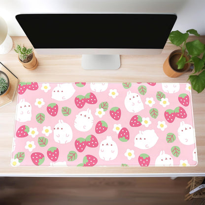 Pink Kawaii Desk Mat, Strawberry Field Desk Pad Large, Extended Mouse Pad Cute, XXL Laptop Computer Keyboard Mat Desktop Mouse Mat, Gaming Computer Pad Women Desk Decor Accessories 31.5"x15.75"