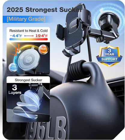 TORRAS 2025【Strongest Suction & Military-Grade】 Phone Holders for Your Car,【Patent & Safety Certs】 Car Phone Holder Mount Truck Stand for Dashboard Windshield Vent for iPhone 16 15 Pro Max, Navy Blue