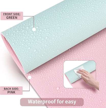 KINGFOM Desk Pad Office Desktop Protecter, PU Leather Desk Mat Blotters Organizer with Comfortable Writing Surface (47.2" x 23.6", Light Green+Pink)