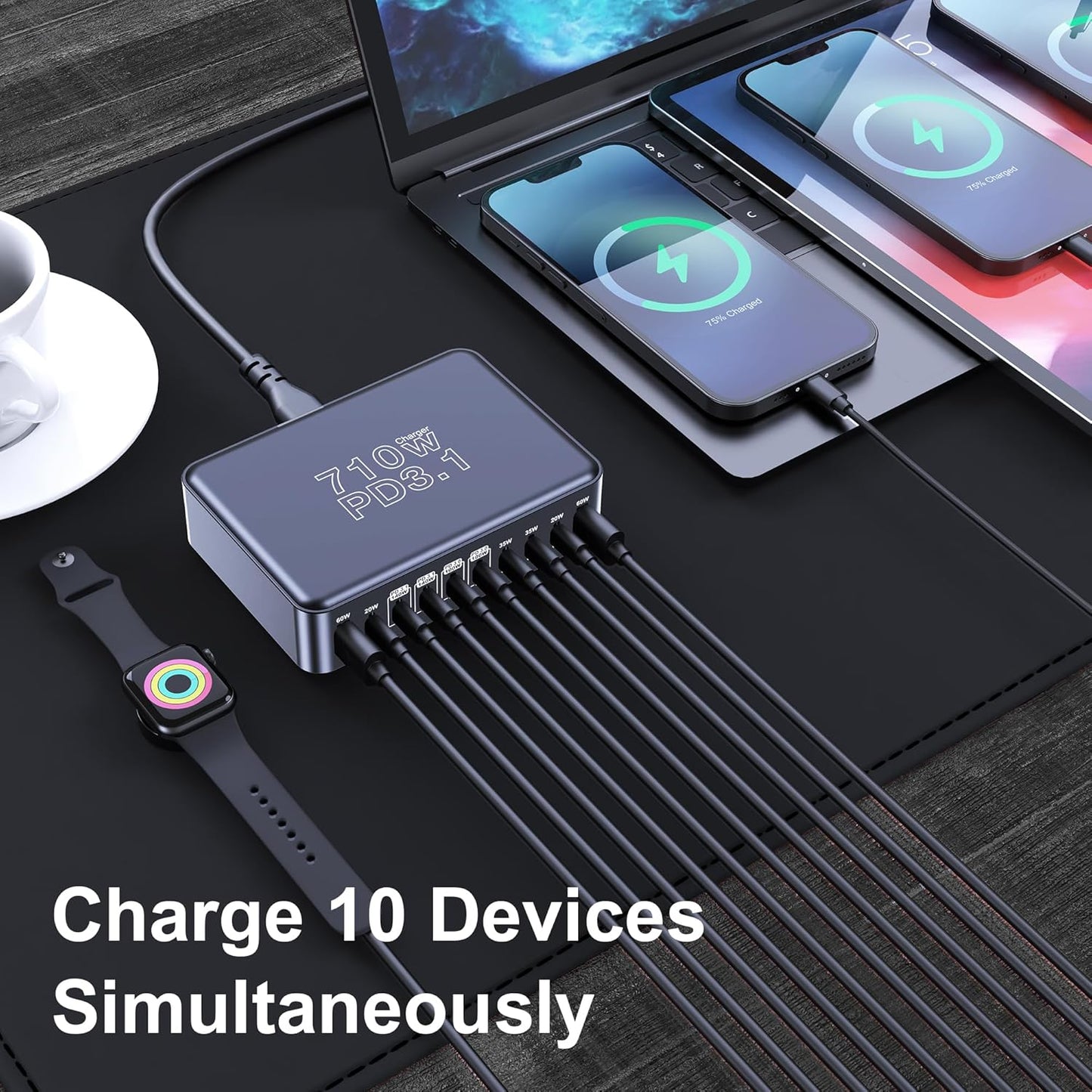 CHIPOFY 710W USB C Charger Block, 10 Port USB C Charging Station, Dual PD3.1 140W QC3.0 60W GaN Laptop Fast Wall Charger for MacBook Pro/Air, iPad, iPhone, Samsung Galaxy