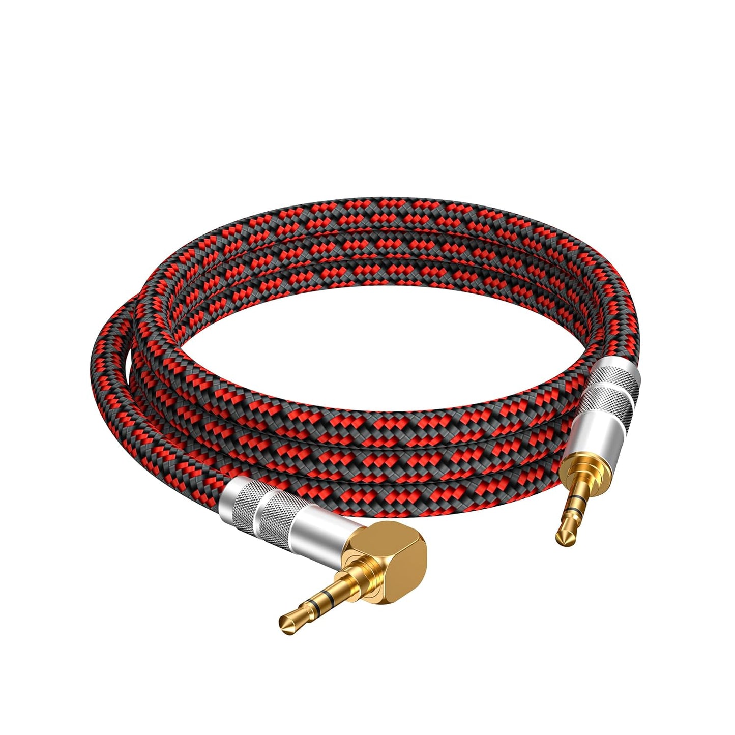 3.5mm Aux Cord, Audiophile Audio Auxiliary Cable 3.5 mm Male to Male Stereo Hi-Fi Sound Braided aux 1/8 Cable for Car Home Stereos Tablets Speakers (Right Angle 3.5mm, 3.2ft)