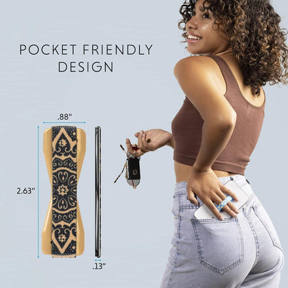 LOVEHANDLE Universal Phone Grip for Smartphones & Mini Tablets - Phone Holder for Hand - Wireless Charging Compatible - Made in The USA - Boho Gold