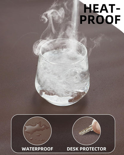 PU Leather Mouse Pad & Desk Mat - 31.5"x15.7" Large Non-Slip Office Desk Pad, Waterproof Laptop & Writing Surface, Premium Workstation Cover for Home & Office (Coffee Brown)