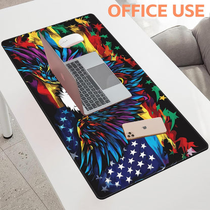 Mouse Pad Large Flag with an Eagle Non-Slip Gaming Desk Mat with Stitched Edge Laptop Keyboard Desk Pad for Work Home Gaming (35.4 x 15.7 Inches)