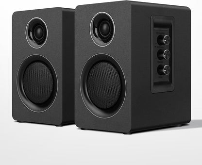 Computer Speakers for Desktop PC, Active Bookshelf Speaker with 3‘’ Carbon Fiber Woofer and Silk Film Tweeter ,Supports Bluetooth 5.3, USB-C, AUX/RCA Input for Record Player TV - Black Stereo Set