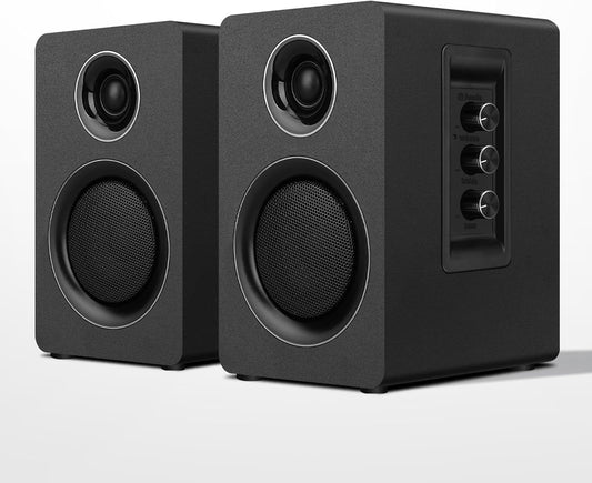 Computer Speakers for Desktop PC, Active Bookshelf Speaker with 3‘’ Carbon Fiber Woofer and Silk Film Tweeter ,Supports Bluetooth 5.3, USB-C, AUX/RCA Input for Record Player TV - Black Stereo Set