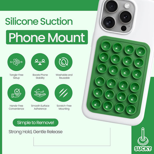 SUCKY Silicone Suction Phone Case Adhesive Mount - Anti-Slip Holder, Hands-Free Fidget Toy, Phone Accessory for iPhone and Android - Sticky Grip for Selfies, Videos, and Tiktok - Pine Green