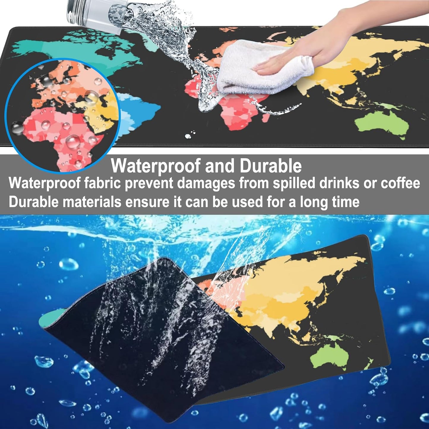 Mouse Pad, Large Colorful World Political Map Desk Mat, Extended Non-Slip Gaming Keyboard Mousepad Desk Pad, Thick Stitched Edges Waterproof Mouse Mat 31.5"x15.7" (World Map)
