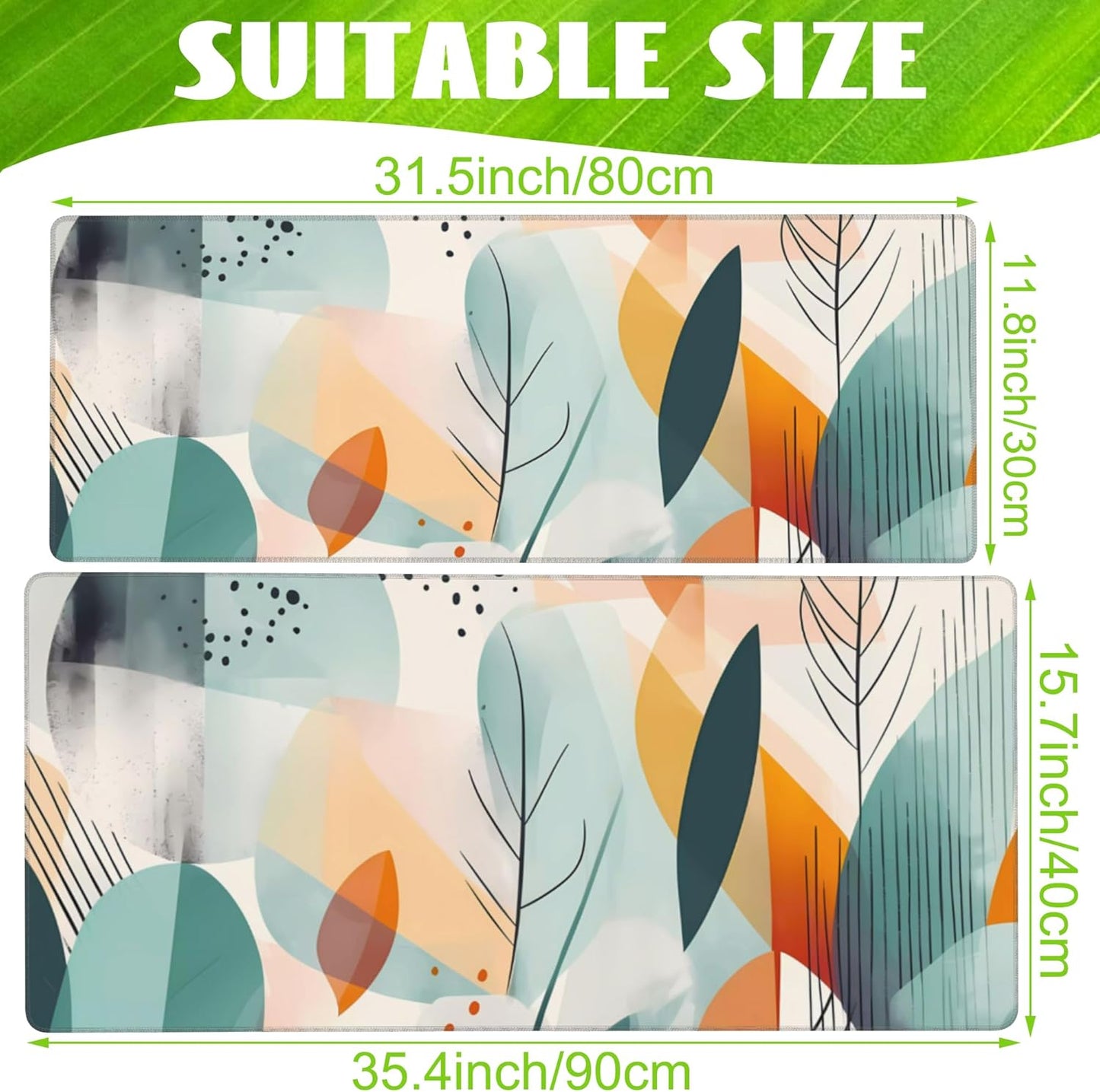 Desk Pad,Abstract Colorful Leaves Desk Mat,Abstract Line Art Large Gaming Mouse Pad for Desk,Extended Big Computer Keyboard Mouse Pad with Non-Slip Base and Stitched Edge,35.4"x15.7"
