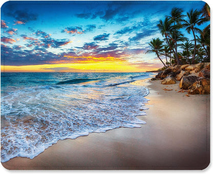 ITNRSIIET Mouse Pad with Stitched Edge Premium Textured Smooth Precise Operation Waterproof Washable Non-Slip Rubber Base Desktop Protection Mat, 10.2×8.3×0.12 inches, Beach