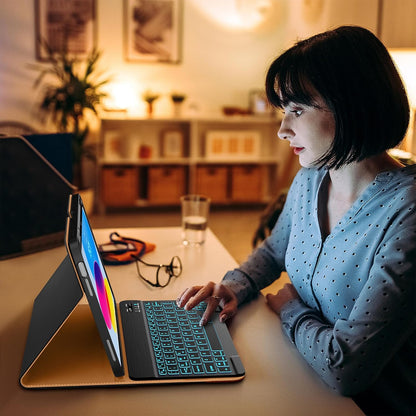 DTTO for iPad 11th (A16)/ 10th Generation Case with Keyboard (2025/2022), 7 Colors Backlit Wireless Detachable Keyboard Leather Folio Cover with Pencil Holder & Pocket, Black Brown