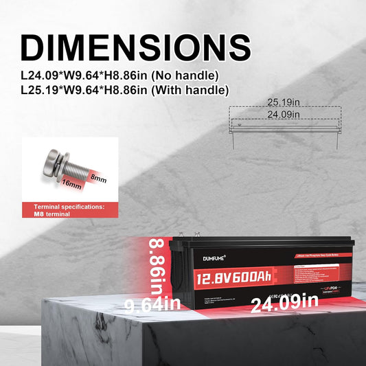 12V 600Ah LiFePO4 Battery, Built-in 200A BMS, 7680Wh Energy 10000+ Deep Cycles Rechargeable 12 Volt Battery Perfect for RV, Solar System, Off Grid, Home Energy Storage
