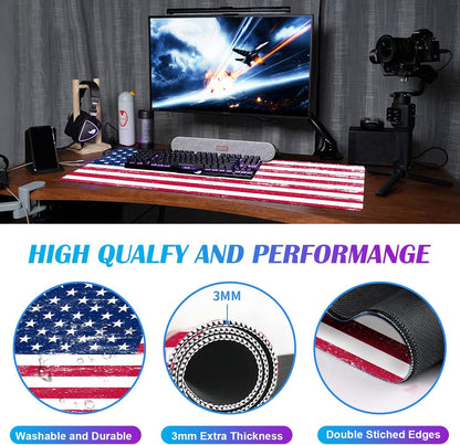 American Flag XXL Extended Mouse Pad, Patriot Large Laptop Pad, Waterproof, Non Slip, Gaming Office and Home Stitching Edge Table Pad 35.4 x 15.7 x 0.12 Inches