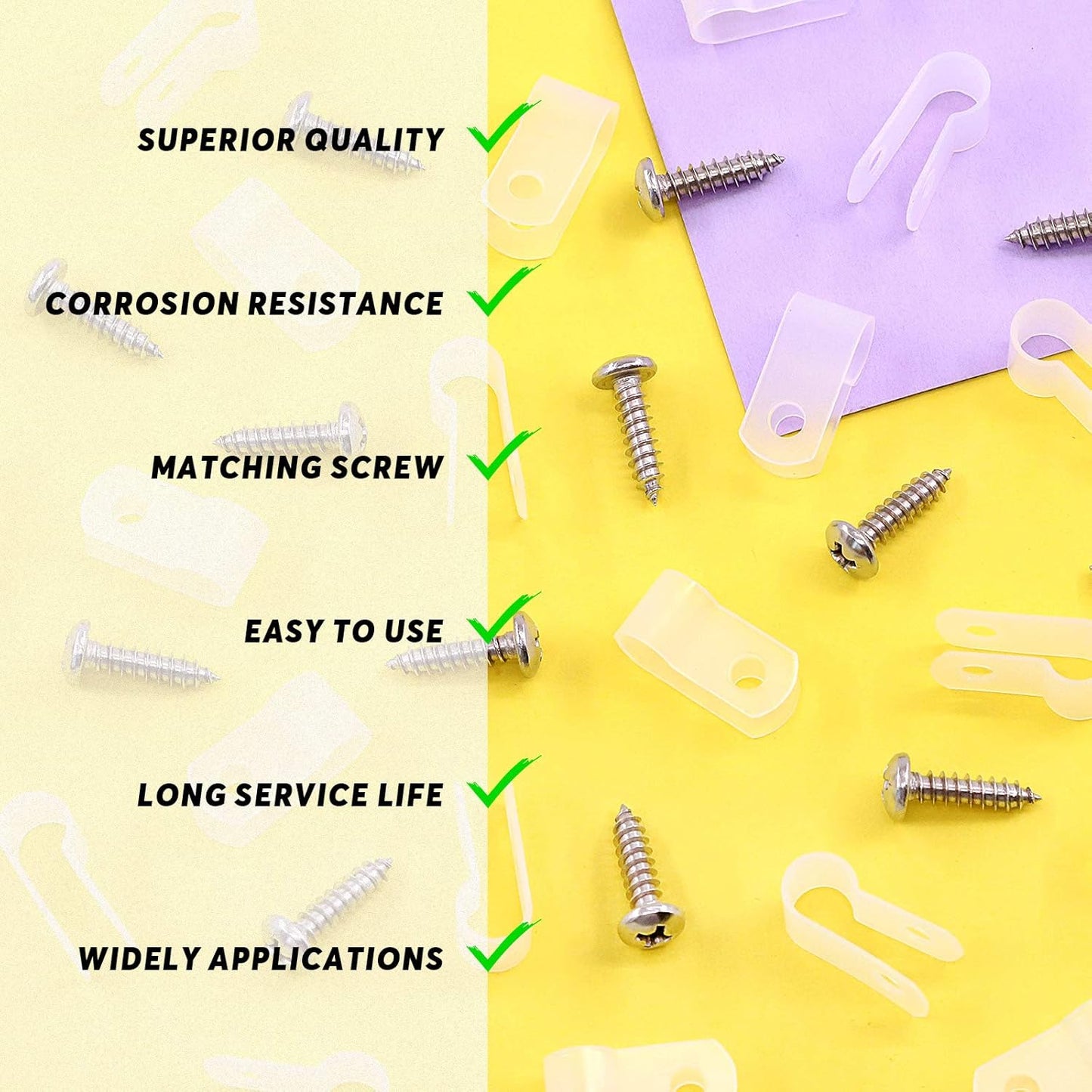 Swpeet 120 Pack White 1/4 Inch Nylon Plastic R-Type Cable Clips Clamp Kit, Nylon Screw Mounting Cord Fastener Clips with 120 Pack Screws for Wire Management (1/4 Inch, White)