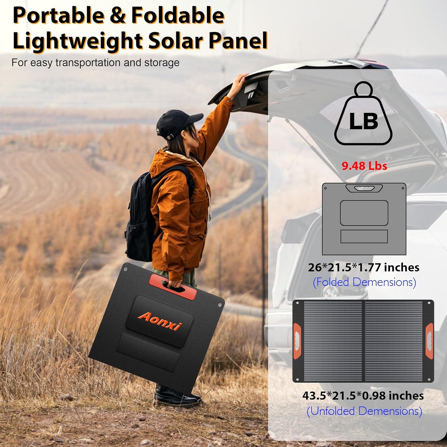120W Portable Solar Panels for Power Station, Solar Angle Guide, Monocrystalline ETFE Foldable Solar Panel Charger with QC3.0 USB/Type-C, 20V DC Output Adjustable Kickstands for Camping RV Blackout