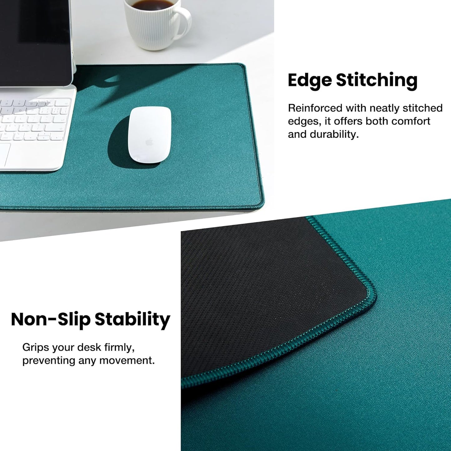 ALOANES Dark Green Waterproof Desk Mat,Large Extended Mouse Mat,Office Desk Protector with Anti-Slip Base,Stitched Edge,Grain Jacquard Surface,Perfect for Gamer,Office&Home, XL(11.81''x27.56''x0.12'')