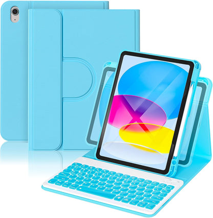 YBING Keyboard Case for iPad 10th Gen 10.9 inch(2022) & 11th Gen(A16, 2025), 360 Rotation Magnetic Cover with 7-Color Backlit Wireless Detachable Keypad with Pencil Holder for iPad 11th/10 Gen (Blue)