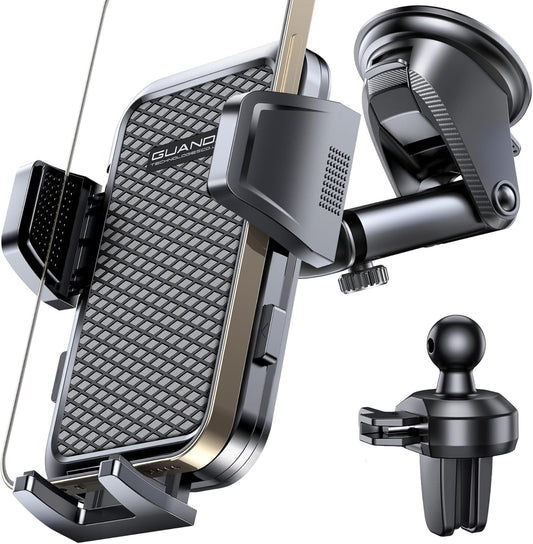 [2025 New] Dashboard Phone Holders for Your Car (+Air Vent Clip) [Military Grade Stable] , Car Cell Phone Holder, Rotatable Suction Cup Car Phone Mount for All Phone (Diamond Black)