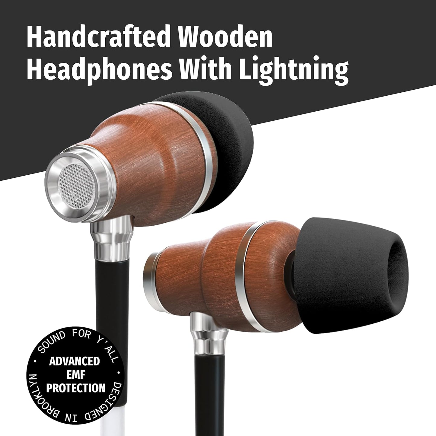 Symphonized Premium Wooden Airtube Headphones EMF Earbuds, 3D Sound, Microphone Volume Control, 8mm Bass Drivers Granting High Audio Quality MFI Certified ONLY for iPhone 11-14