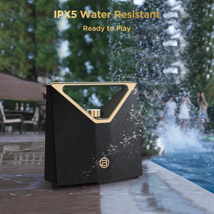 BUGANI Brief Plus Bluetooth Speaker Portable 80W, 12H Long Playtime, Bluetooth Broadcast 100+ Connection, Supports AUX/USB, Outdoor Speaker for Camping, Beach, Party, Golden