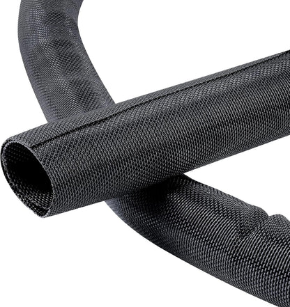 Black Braided Cable Management Sleeves Wire Loom Tubing Cord Protector Self-Wrapping (1"-15Feet)