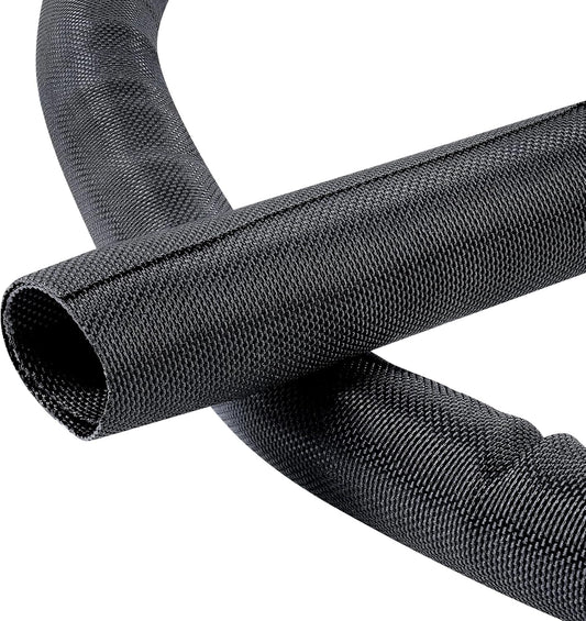 Black Braided Cable Management Sleeves Wire Loom Tubing Cord Protector Self-Wrapping (1"-15Feet)