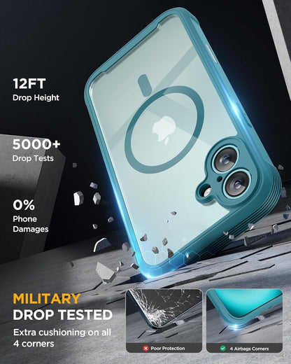Miracase Magnetic for iPhone 16 Plus Case Full-Body Phone with Built-in Glass Screen Protector, [Compatible with MagSafe] Military Drop Proof 16 Plus Cover Bumper 6.7 inch, Green