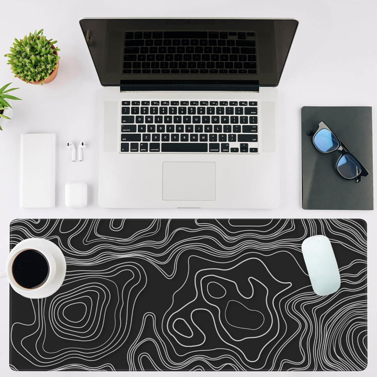 Mouse Pad Large Topographic Map Lines Non-Slip Game Desk Mat with Stitched Edge Laptop Keyboard Desk Pad for Work Home Gaming (35.4 x 15.7 Inches)