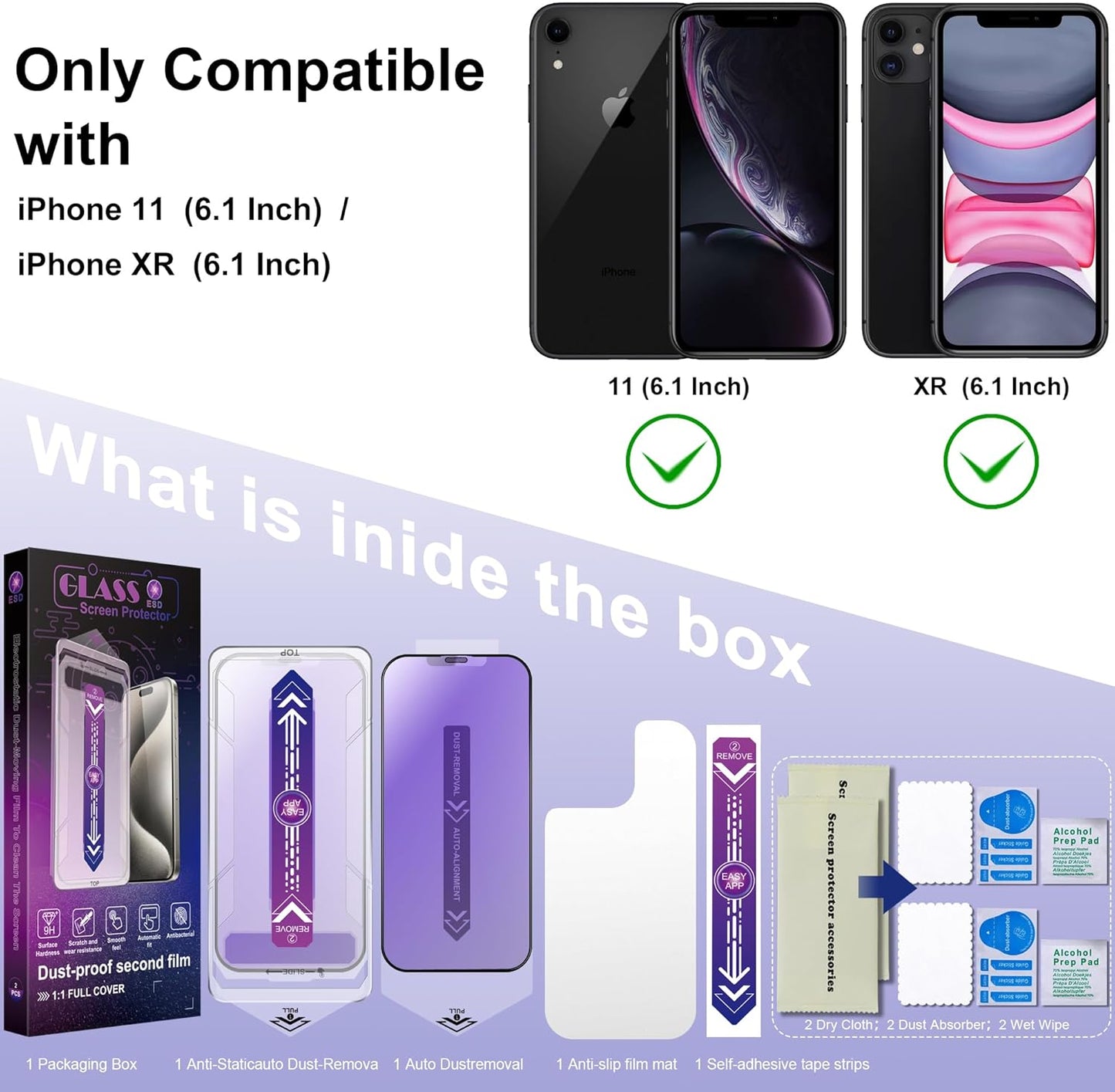 2 Pack Anti Blue Light Matte Screen Protector for iPhone 11 and iPhon XR 6.1-Inch Auto Dust Removal, No Bubbles, Tempered Glass Film, Easy Installation