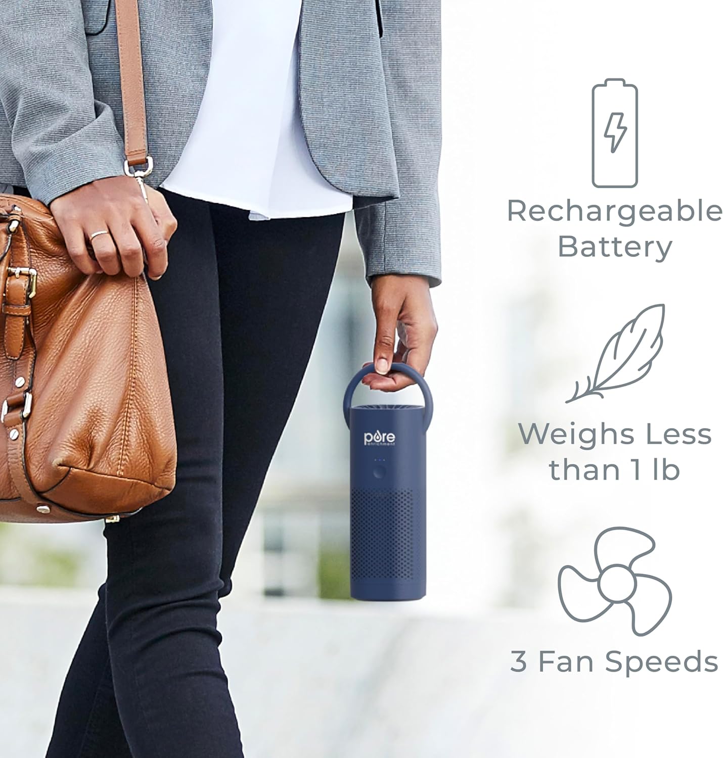 Pure Enrichment PureZone Mini Portable Air Purifier - Cordless True HEPA Filter Cleans Air & Eliminates 99.97% of Dust, Odors, & Allergens Close to You - Cars, School, & Office (Blue)