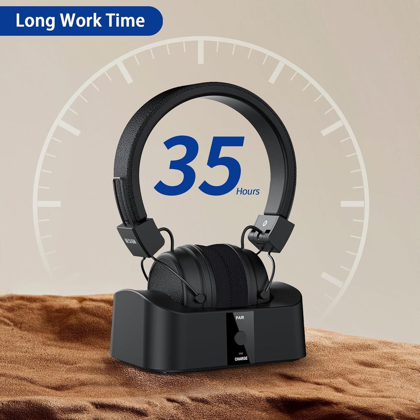 BESIGN BTH02 Wireless Headphones for TV Watching with Bluetooth Transmitter Charging Dock, TV Headphones Wireless for Seniors, Bluetooth Headsets, 100ft Range No Audio Delay