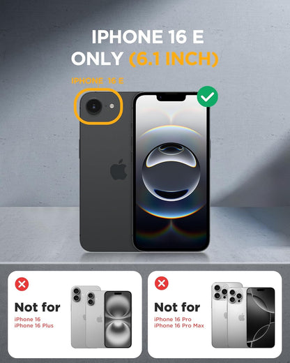 Miracase Magnetic for iPhone 16e Case Full-Body Phone with Built-in Glass Screen Protector, [Compatible with MagSafe] Military Drop Proof 16 E Cover Bumper 6.1 inch, Black