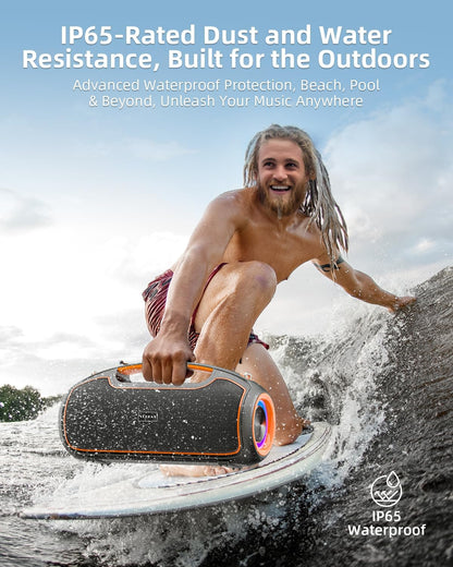 Portable Bluetooth Speakers Wireless, 200W Peak Loud Sound and Deep Bass for Party, IP65 Waterproof Outdoor Speaker w/ 2*Subwoofer/Tweeter/DSP/Bass Boost/Fast Charging/TWS/TF/USB/AUX, 24H Playtime