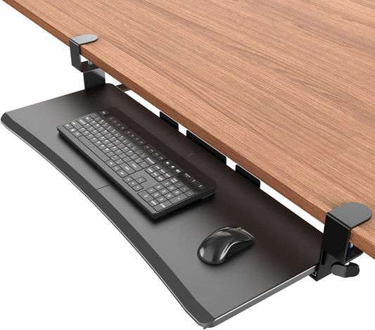 Extra Large Keyboard Tray Under Desk - Slide Out with Sturdy C-Clip Mount System, 31.5" (35.8" Including Clamps) x 11.8" Put-Out Keyboard Tray Computer Drawer for Ergonomic Typing, Black
