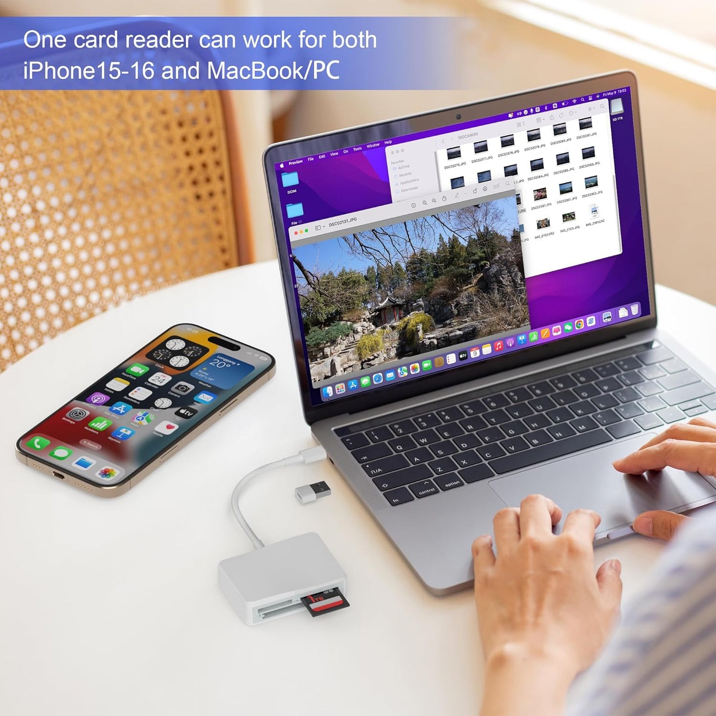 SD Card Reader, 4 in 1 USB C to CF/SD/TF/MS Card Reader with USB to USB C Adapter Memroy Card Reader for iPhone 15/16 Pro Max iPad Pro MacBook Pro/Air iMac M1/M2/M3/M4 Android Phone/Tablet PC