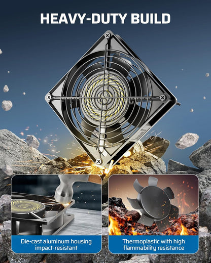 DEWENWILS 120V AC Fan, Waterproof Exhaust Fan 120mm, 13W 2800RPM 60CFM, DIY Cooling Fan for Refrigerator, Computer Case, Compressor Engine, Generator, UL Listed