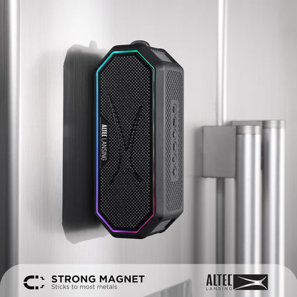 Altec Lansing Magnetic Bluetooth Speaker HYDRAJOLT 2.0, Waterproof IP67, 12W Output Power, 16H Battery, Multicolor LED, 100ft Wireless Range, Voice Assistant, USB-C Quick Charge