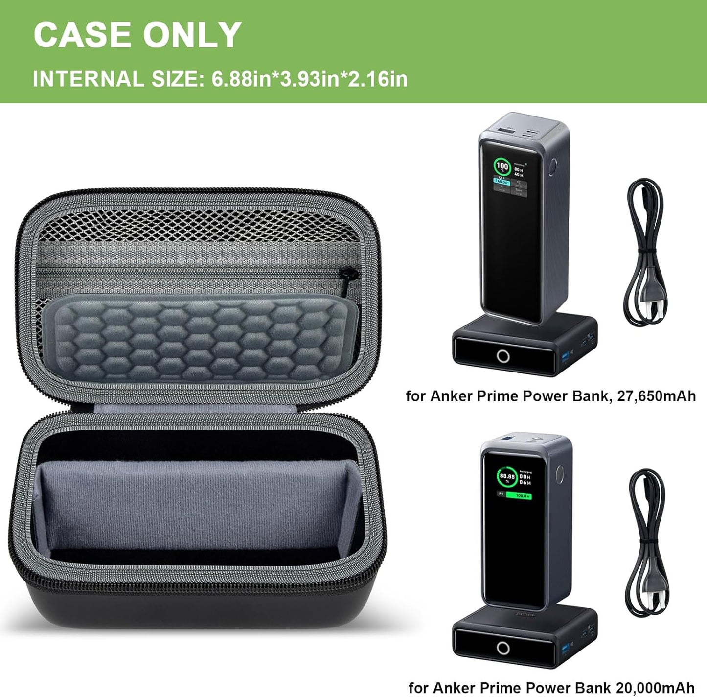 Case Compatible with Anker Prime Power Bank, 27,650mAh/ for Anker Prime Power Bank 20,000mAh Portable Charger with 100W Charging Base, Battery Pack Power Station Organizer, Hold Cable and Charger