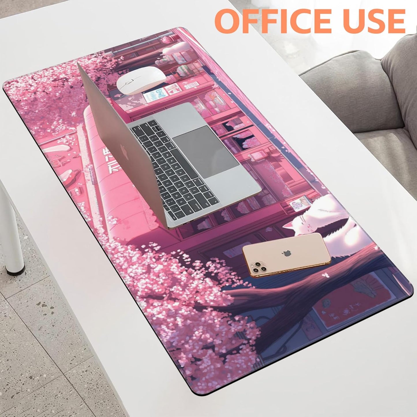 Mouse Pad Large Cake Shop and White Cats Non-Slip Gaming Desk Mat with Stitched Edge Laptop Keyboard Desk Pad for Work Home Gaming (35.4 x 15.7 Inches)
