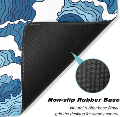 Extended Gaming Mouse Pad, Japanese Blue White Wave Mousepad, XL Large Mouse Mat Desk Pad 30 x 14 Inch, Waterproof Anime Mouse Pad with Stitched Edges and Non-Slip Base for Office Gaming