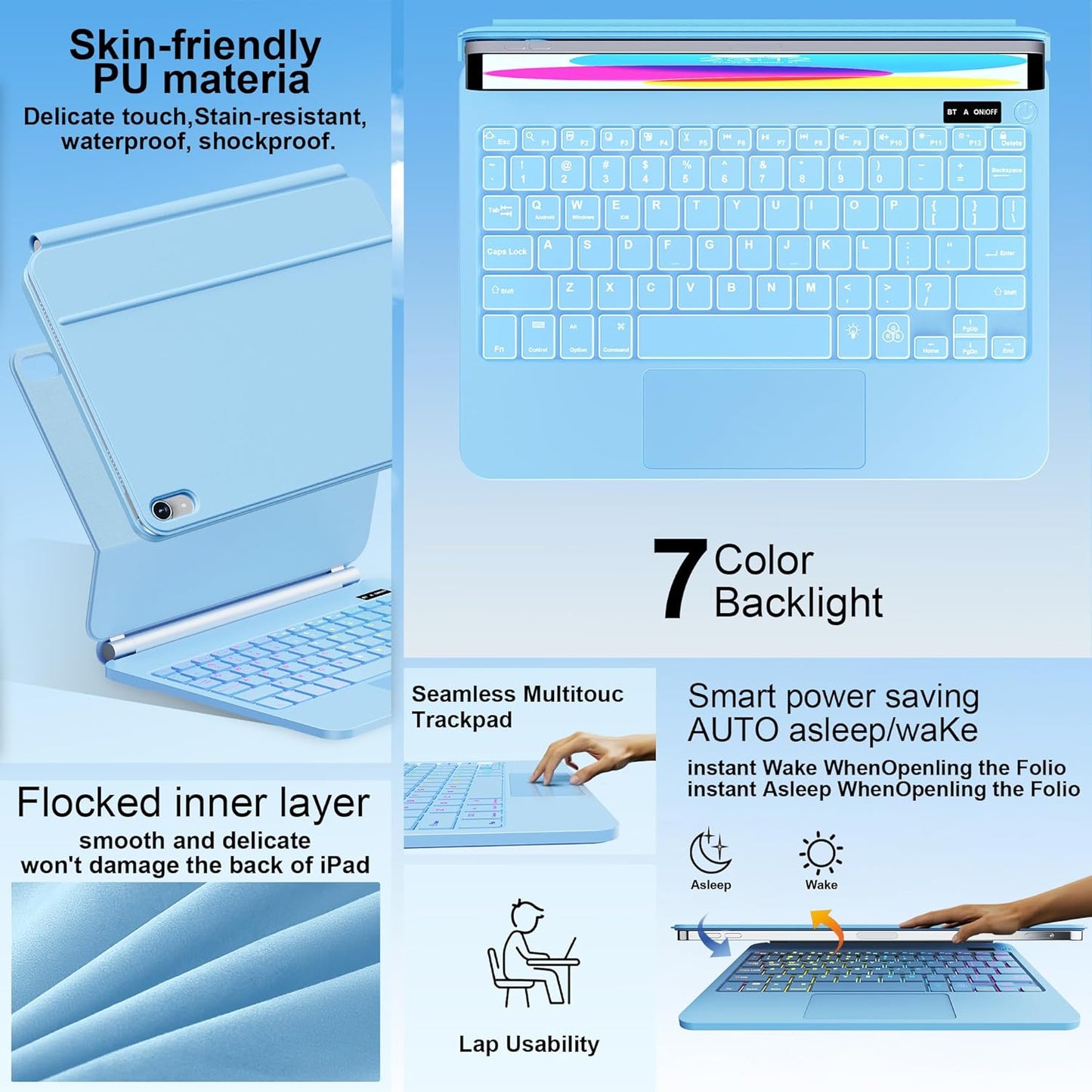 for iPad 11th (A16) & 10th Generation Case with Keyboard – Magic-Style Magnetic – Floating Cantilever Stand - Multi-Touch Trackpad Keyboard Case for iPad 11 inch 2025&10th Gen 10.9 inch (Sky Blue)